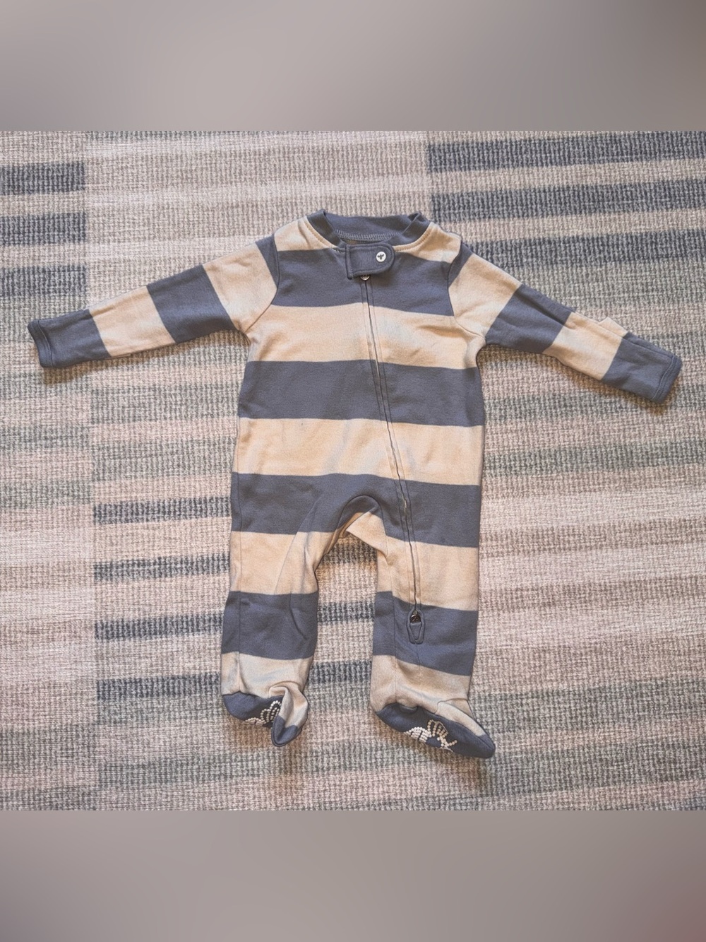 Burt's Bees Striped Footed One-Piece in Blue and Cream